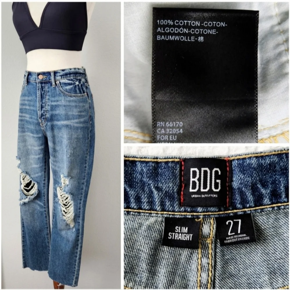 BDG Urban Outfitters Slim Straight High Waisted Cutoff Hem Ankle Jeans, Size 27 - Picture 6 of 16